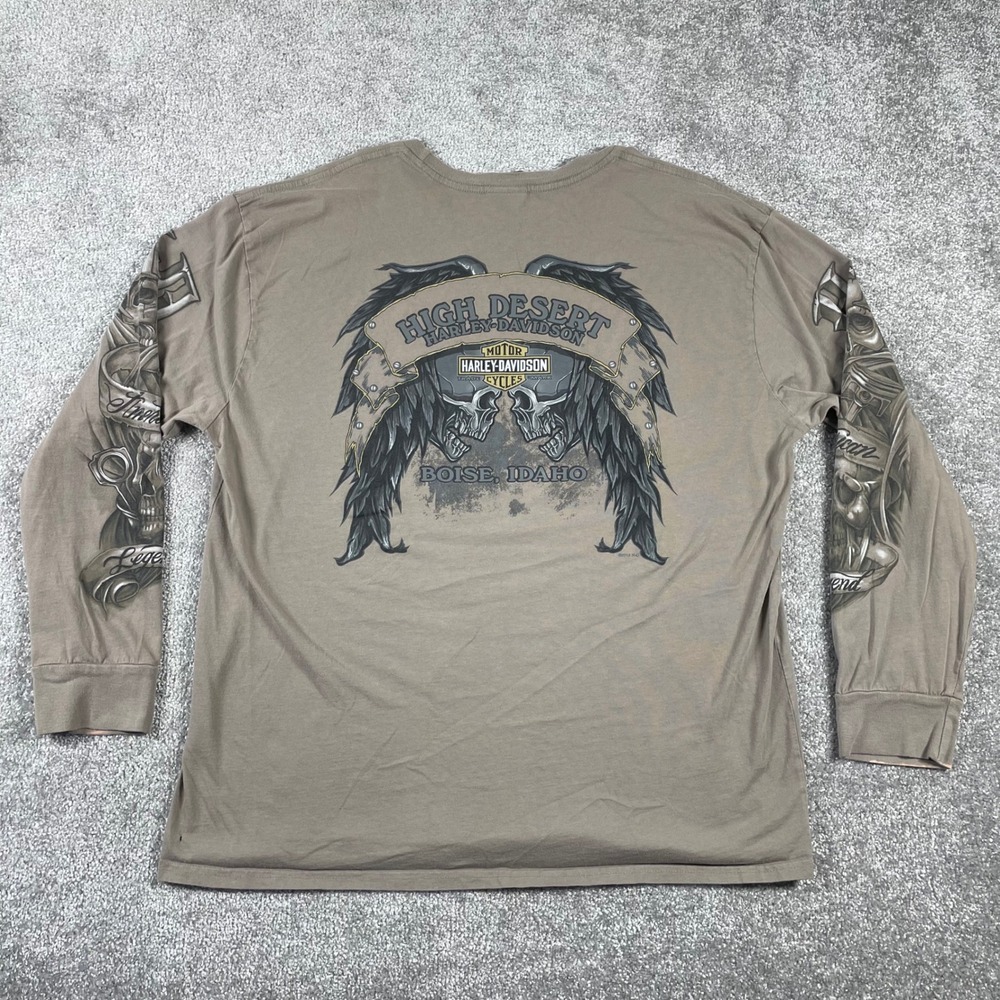 Harley Davidson T Shirt Mens XXL Skull Wings Biker Y2K Distressed Long Sleeve - Picture 12 of 16
